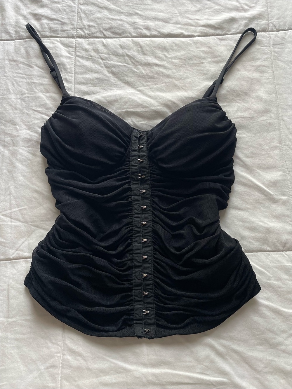Y2K Black Ruched Hook And Eye Corset Tank Top 6 Vamp Grunge Dark Romantic Party